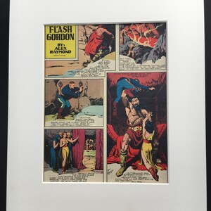 Original Vintage Flash Gordon Science Fiction Adventure Comic Page 1939 Alex Raymond Mounted 16x 20 1930s Print Early Collectable Graphic image 1