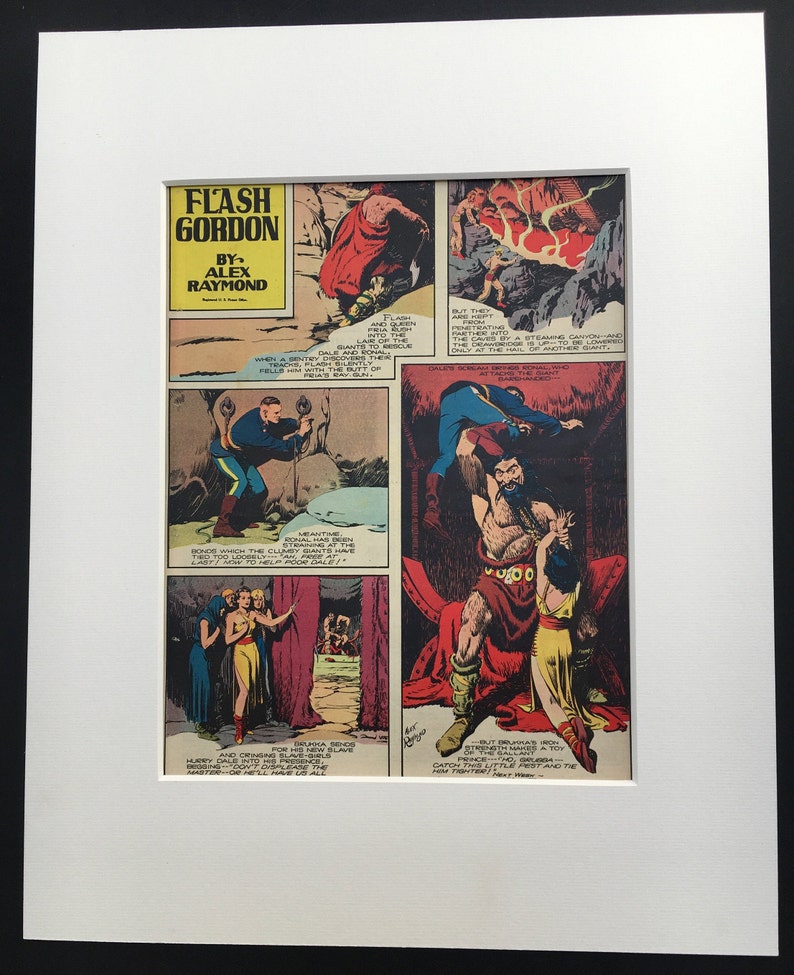 Original Vintage Flash Gordon Science Fiction Adventure Comic Page 1939 Alex Raymond Mounted 16x 20 1930s Print Early Collectable Graphic image 1