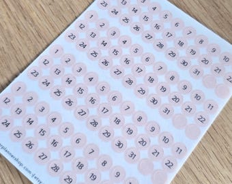 Pegatinas de puntos mini para planificador con fecha - 0,20" - 132 puntos por hoja