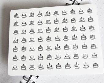 Pastel de cumpleaños - Mini pegatinas con iconos, pegatinas con iconos para planificador, pegatinas minimalistas y funcionales para planificador, pegatinas con iconos pequeños, 70 pegatinas