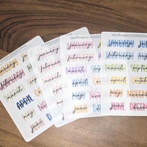 Pegatinas transparentes para encabezados mensuales - Hoja de pegatinas de los meses del año - Pegatinas mensuales de Erin Condren - Pegatina mensual