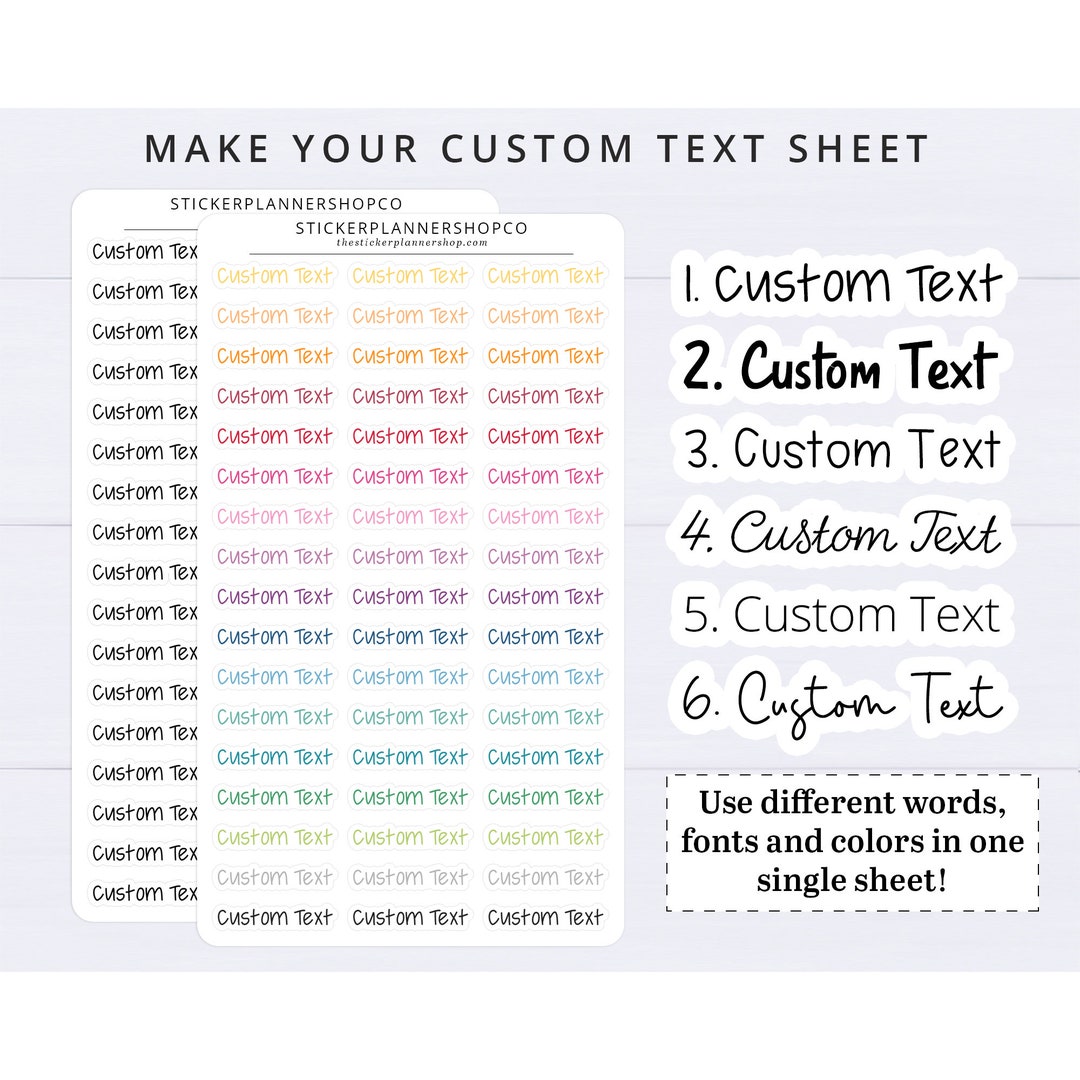 Make Your Own Custom Text Sticker Sheet Choose Different Words ...