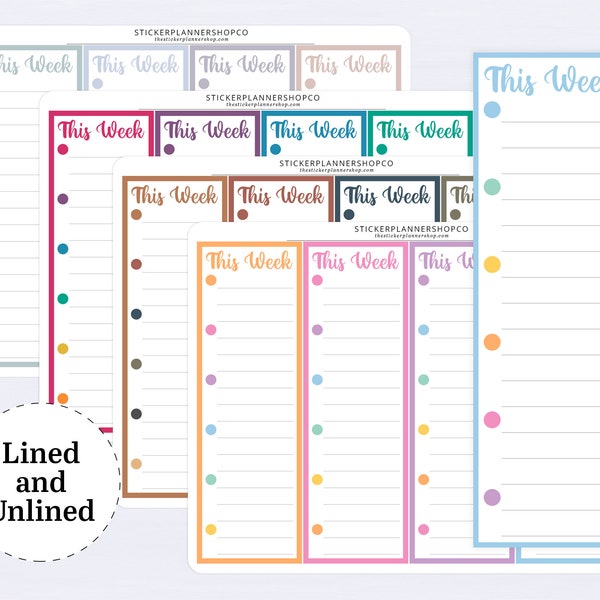 This week to do sidebar lined or unlined stickers - 4 stickers per sheet