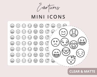 Pegatinas de iconos mini con caras de emociones, pegatinas de iconos para agenda, pegatinas minimalistas y funcionales para agenda, pegatinas de iconos pequeños, 70 pegatinas
