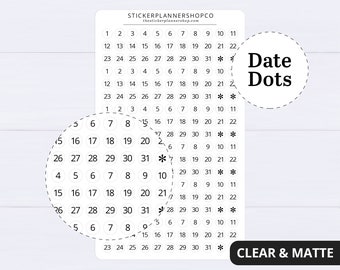 Date Dot Planner Stickers - Black and White - 198 Stickers