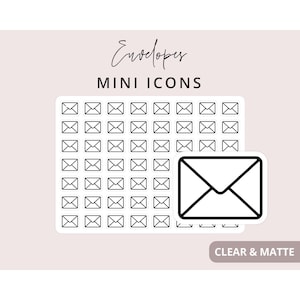 Mailenvelopsticker - minipictogramstickers, plannerpictogramstickers, minimale en functionele plannersticker, kleine pictogramstickers, 56 stickers