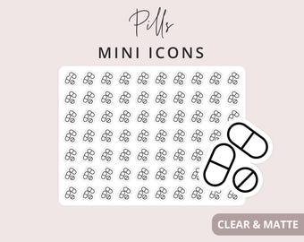 Pills Medicine Sticker - Mini Icon Stickers, Planner Icon Stickers, Minimal & Functional Planner Sticker, Small Icon Stickers, 70 Stickers