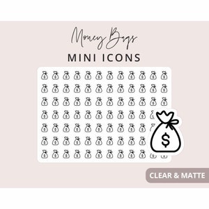 Money Bag - Mini adesivi icona, adesivi icona planner, adesivi planner minimali e funzionali, adesivi icona piccoli, 84 adesivi