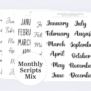 Black Monthly Header Stickers - Months of the Year Sticker Sheet