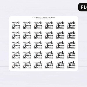 May include: Thirty-six white round stickers with the text "work from home" in black text. Each sticker features a small, stylized laptop icon in pastel colors.