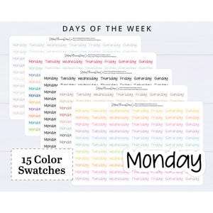 5 Pack - Days of the week Planner Stickers - Days of the Week Sticker Sheet - 385 Stickers
