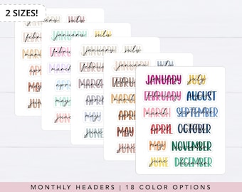 Journal Stickers | Month Name Stickers | Planner Sticker Months | Month Of The Year Stickers | Monthly Planner Stickers