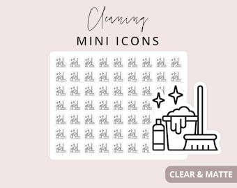 Cleaning Housework Chores Pack Mini Icon Stickers, Planner Icon Stickers, Minimal & Functional Planner Sticker, 63 Stickers