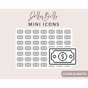 Dollar Bill - Mini Icon Stickers, Planner Icon Stickers, Minimal & Functional Planner Sticker, Small Icon Stickers, 49 Stickers