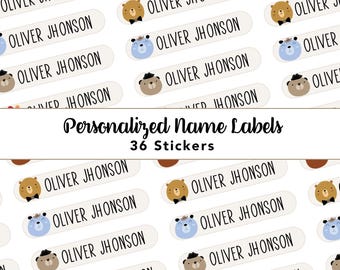 Teddy Bear Name Labels - 36 Per Sheet - Laminated - Daycare Name Labels - Animal Name Labels