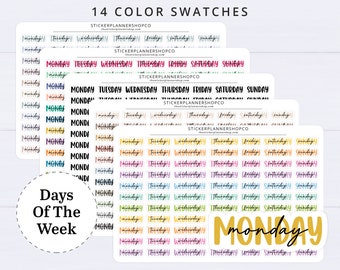 Days of the week Planner Stickers - Days of the Week Sticker Sheet - 77 Stickers