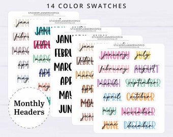 Monthly Header Stickers - Months of the Year Sticker Sheet - Erin Condren monthly stickers - Month Stickers - Monthly Stickers