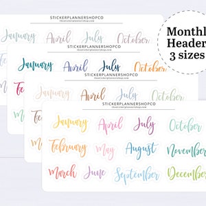 Month Script Planner Stickers - Monthly Script Stickers - Month Header Stickers - Monthly Header Stickers - 12 Stickers