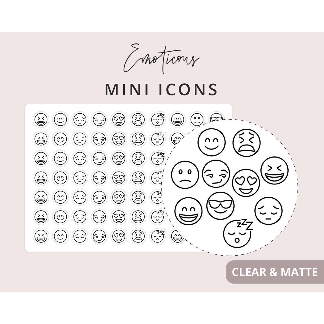 Emotion Faces Mini Icon Stickers, Planner Icon Stickers, Minimal ...