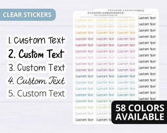 Clear Transparent Custom Text Stickers - I will print stickers of any word that you choose - 1 word per sheet