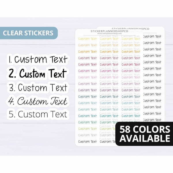 Clear Transparent Custom Text Stickers - I will print stickers of any word that you choose - 1 word per sheet