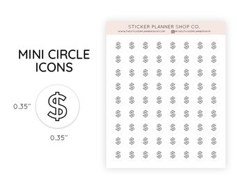 Dollar Sign - Mini Dot Icons - Mini Circle Icon Dollar Sign Planner Stickers - Functional Planner Stickers - 72 Stickers