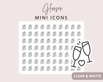 Date Night Mini Icon Stickers - Wine Champagne Glass Mini Stickers - 70 Stickers