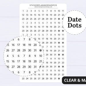 Date Dot Planner Stickers - Black and White - 198 Stickers