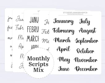Schwarze Monthly Header Stickers - Monate des Jahres Sticker Sheet