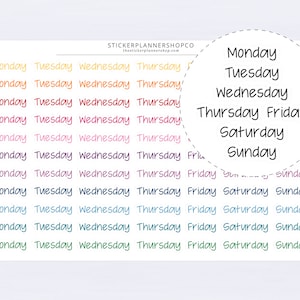 Days of the week Planner Stickers - Days of the Week Sticker Sheet - 77 Stickers