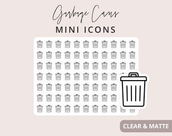 Garbage Can - Mini Icon Stickers, Planner Icon Stickers, Minimal & Functional Planner Sticker, Small Icon Stickers, 77 Stickers