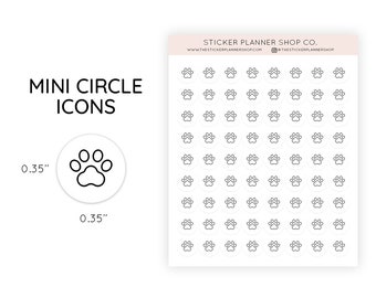 Paw - Mini Dot Icons - Mini Circle Icon Paw Planner Stickers - Functional Planner Stickers - 72 Stickers