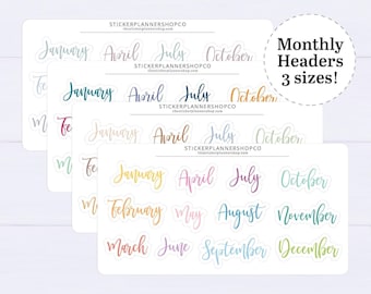 Month Script Planner Stickers - Monthly Script Stickers - Month Header Stickers - Monthly Header Stickers - 12 Stickers
