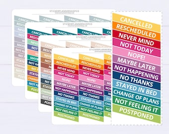 Diagonaal geannuleerde plannerstickers - mengsel van 12 verschillende woorden