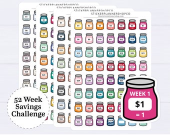 52 Week Mason Jar Savings Challenge Stickers