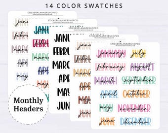 Monat Header Planner Aufkleber | Monatsnamen Aufkleber | Große kursive Monatssticker | Januar - Dezember | Monatliche Sticker