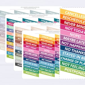 Diagonaal geannuleerde plannerstickers - mengsel van 12 verschillende woorden