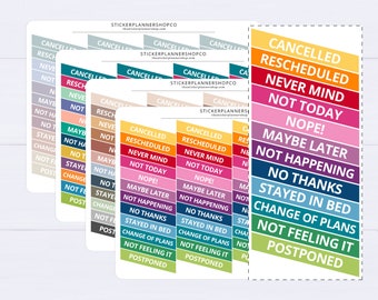 Diagonal Cancelled Planner Stickers - Mixture of 12 different words