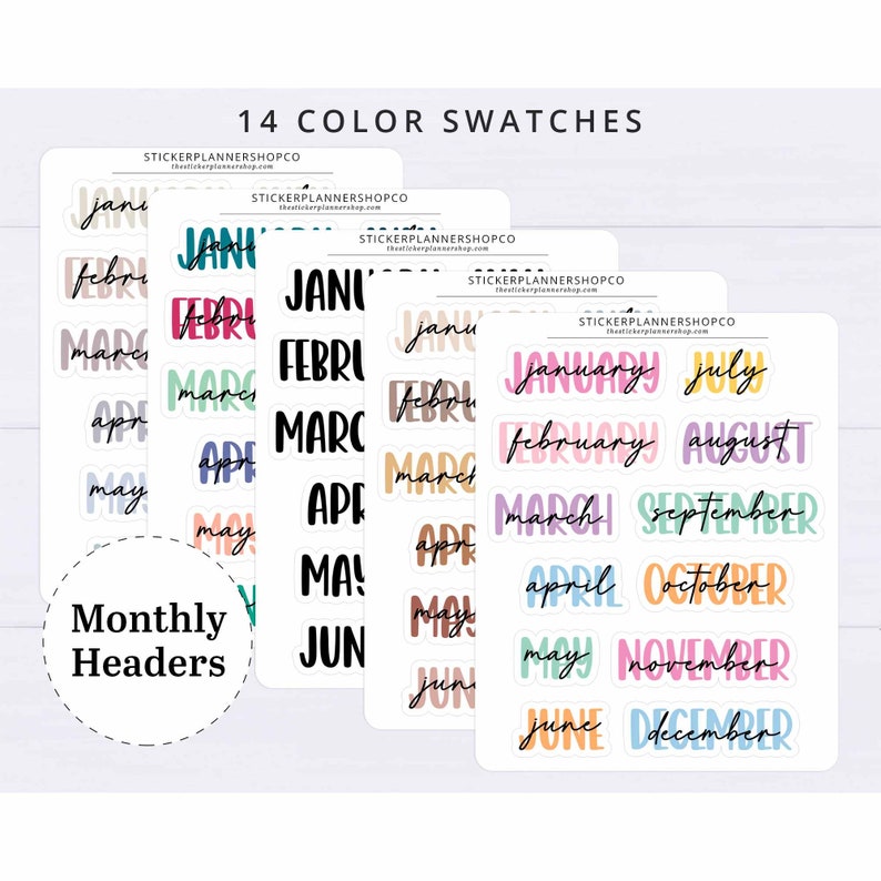 Month Header Planner Stickers Month Names Sticker Large Cursive Month Stickers January December Monthly Planner Stickers image 1