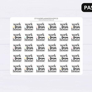 May include: Thirty-six pastel colored stickers with the text "work from home" in black.