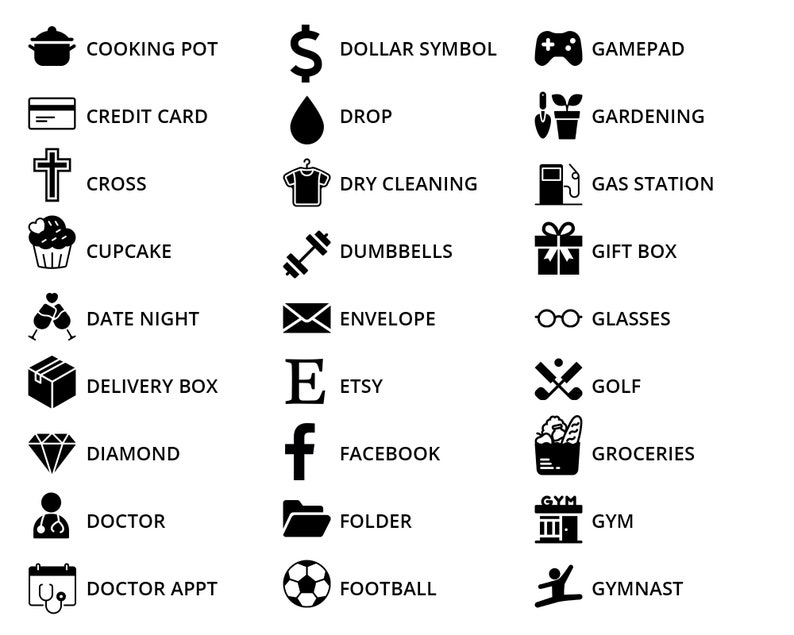 Custom Icon Sticker Sheet - 90 Stickers - Choose From 100 Icons - Etsy ...