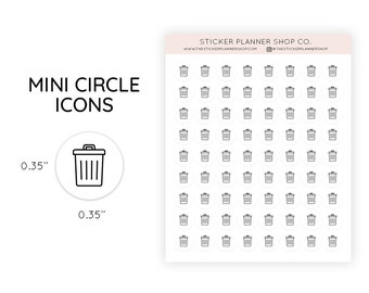 Papelera - Mini iconos de puntos - Mini iconos de círculo - Pegatinas para planificador de papelera - Pegatinas funcionales para planificador - 72 pegatinas