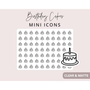 Birthday Cake - Mini Icon Stickers, Planner Icon Stickers, Minimal & Functional Planner Sticker, Small Icon Stickers, 70 Stickers