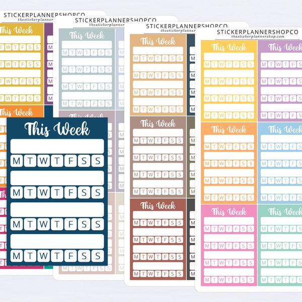 This Week Stackable Sidebar Tracker Stickers - Month Habit Track Stickers - Habit Tracking Stickers - 6 Stickers Per Sheet