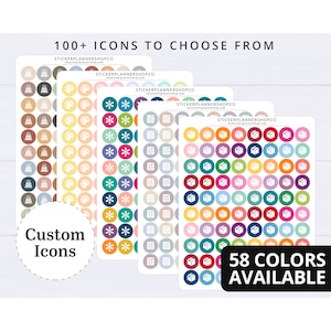Custom Icon Sticker Sheet - 90 Stickers - Choose from 100 Icons