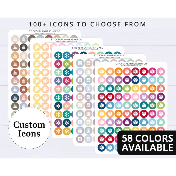 Custom Icon Sticker Sheet - 90 Stickers - Choose from 100 Icons