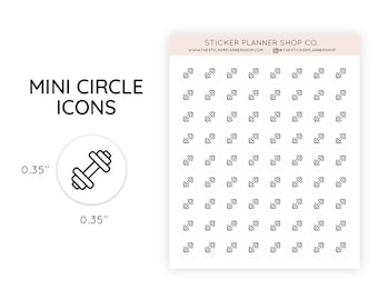 Dumbbells - Mini Dot Icons - Mini Circle Icon Dumbbells Planner Stickers - Functional Planner Stickers - 72 Stickers