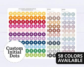 Pegatinas iniciales de texto circular personalizadas - 99 pegatinas - 1 letra o número por hoja