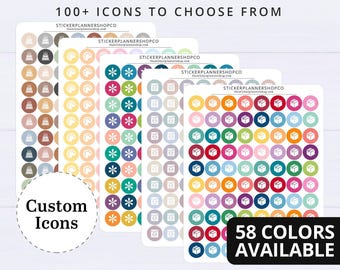 Hoja de pegatinas con iconos personalizados - 90 pegatinas - Elige entre 100 iconos
