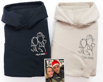 Portrait de famille personnalisé, tshirt couple personnalisée, sweat-shirt de dessin de portrait, tee-shirt photo, sweat-shirt photo contour
